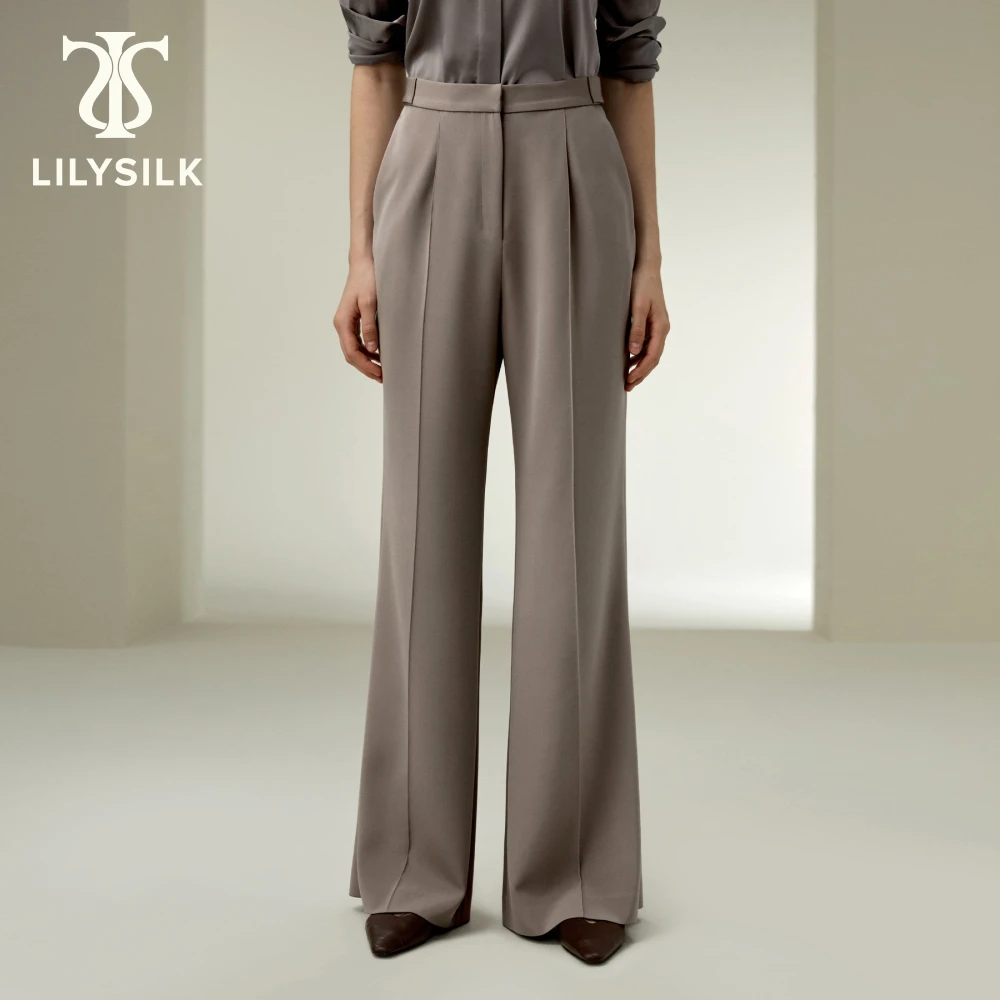 LILYSILK Womens Subtle-flare Trousers Ladies Full Length Formal Pants with Elastic Waist for Multiple Occasions
