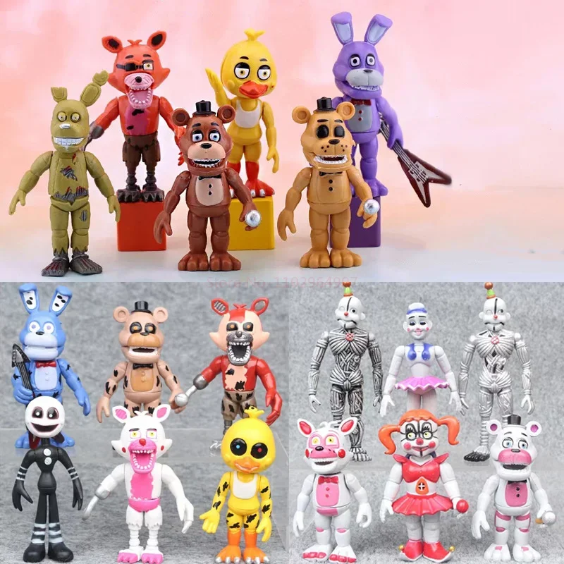 Fnaf Nightmare Freddy Action Figure Bonnie Foxy Chica Fazbear Bear Figure Collezione Pvc Blacklight Freddy Frostbe Model Toys