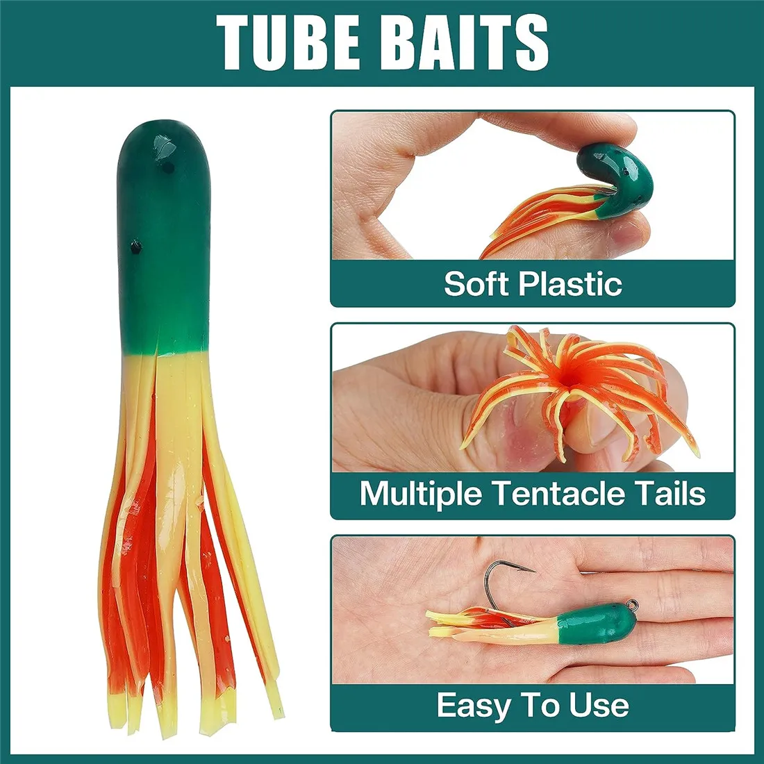 Tube Bait Tube Jig Heads Kit 60pcs Soft Plastic Worm Baits Crappie