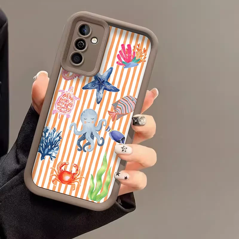 Vibrant Marine Life Cartoon Phone Case - Colorful Sardines and Crabs Design