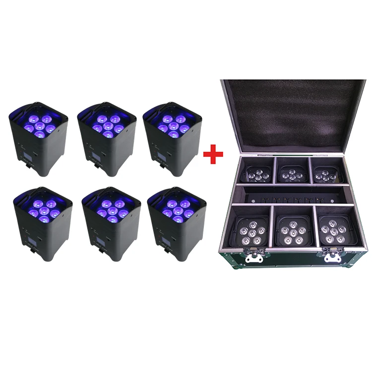 

6Pcs 6X15W Rgbwa Uv 6In1 Battery Powered Uplight Wireless Led Par Light Packed In Flight Case
