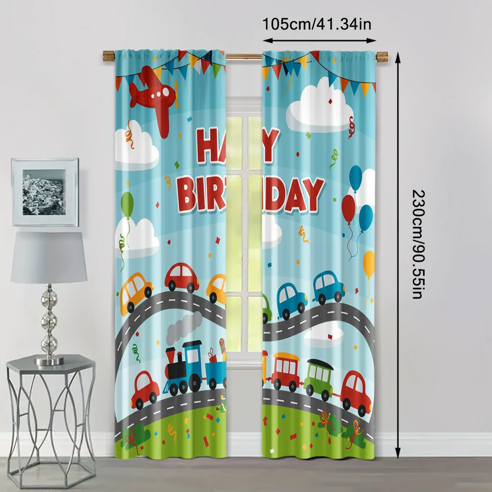 2pcs, Curtain Cartoon car train colorful Versatile Polyester,Without Electricity Birthday Party Perfect for Classroom decoration 4