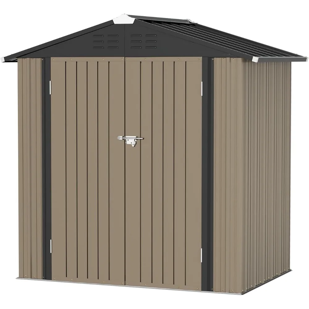 

Steel Utility Tool Shed Storage House With Door & Lock for Backyard Garden Patio Lawn (6' X 4') Brownfreight Free Outdoor Home