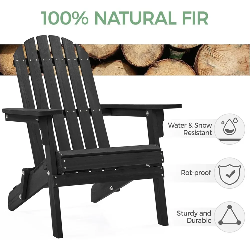 300LBS Solid Wood Folding Adirondack Chair Set of 5 Outdoor,Weather Resistant,Fire Pit Lounge Chairs for Garden,Black 4