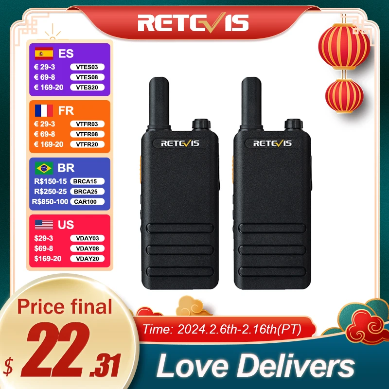 Mini Walkie Talkie Ultrasottile Da 15Mm Retevis Rt622P Tipo C Carica Walkie-Talkie Vox Pmr446 Radio Bidirezionale Portatile Professionale Ht