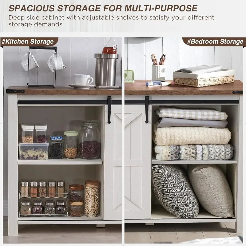 Farmhouse Sideboard Buffet Cabinet with Storage, Large Kitchen Cabinet Sliding Barn Doors and Drawers for Dining Room