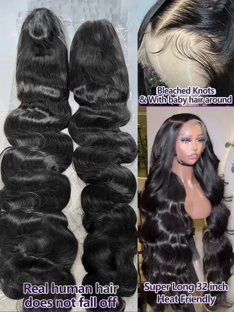 30 40 Inch Black Lace Front 13x6 HD Transparent Body Wave Lace Frontal Human Hair Wig Glueless 5x5 Water Wave Lace Closure Wigs