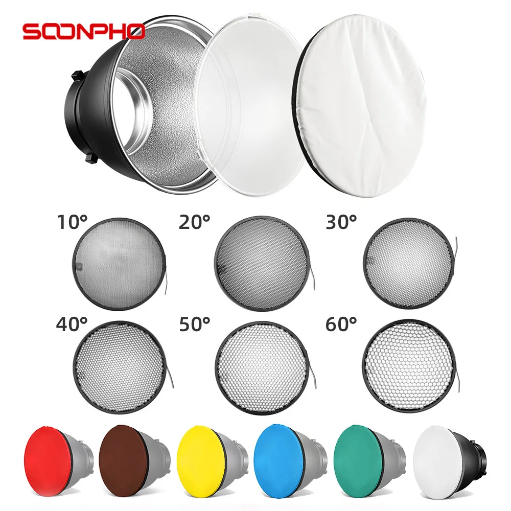 SOONPHO 7" Bowens Mount Standard Reflector Diffuser Lamp Shade Dish Honeycomb Grid for photography Studio Flash Strobe light