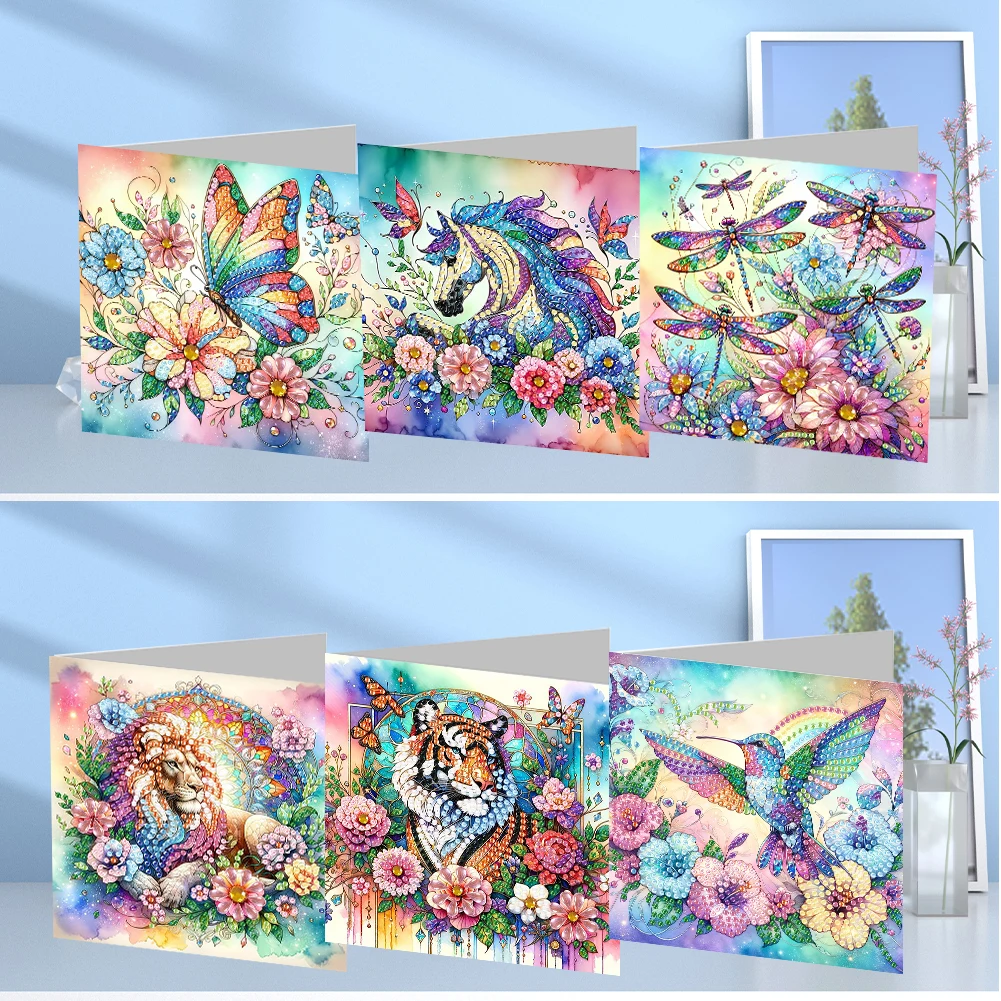 6pcs DIY Diamond Painting Greeting Card Set Rhinestone Diamond Art Mosaic Postcards Thank You Cards and Holiday Blessings