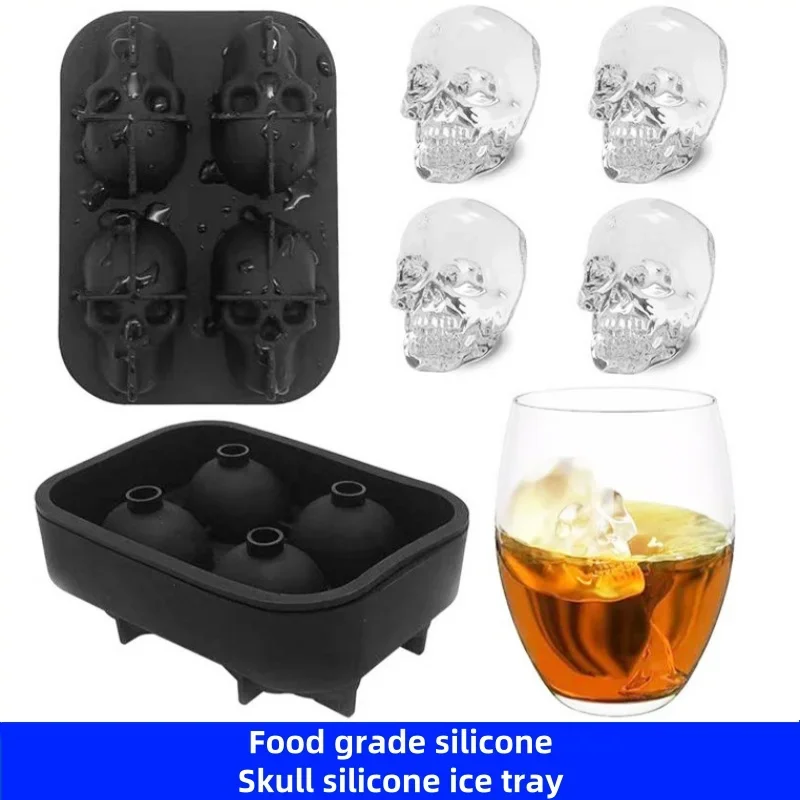 3D Skull Ice Block Mold Skull Shape Whiskey Ice Block Silicone Grid Model Bar Creative Silicone Grid