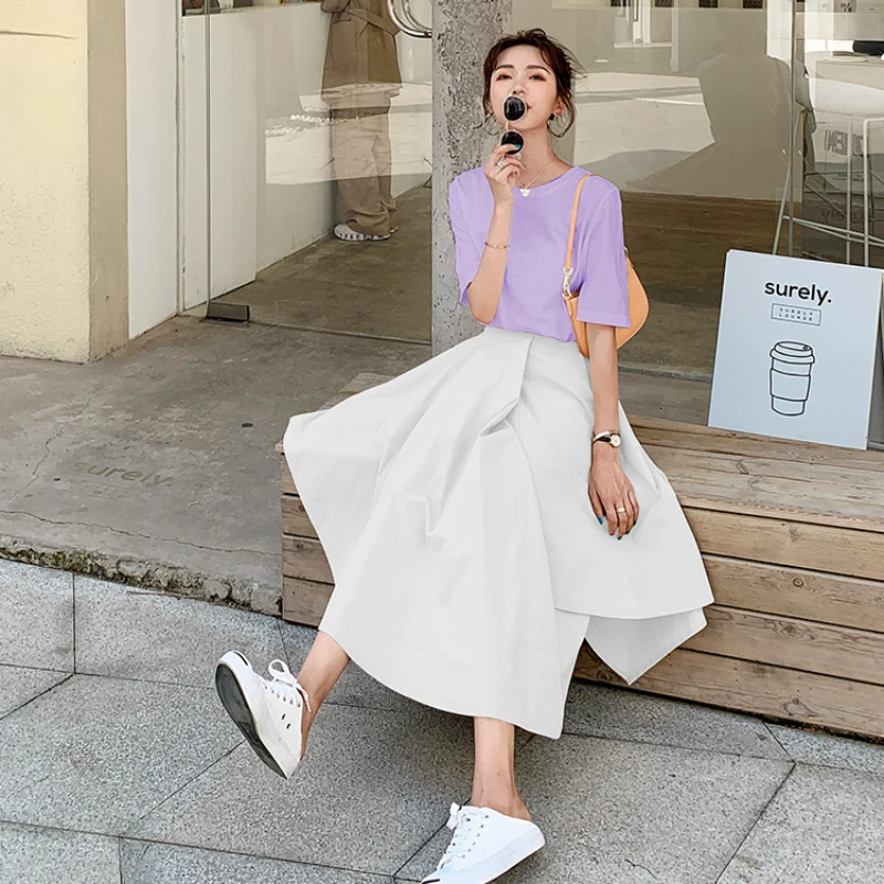 Asymmetrical Skirts Women Fashion Korean Elegant Sweet Females
