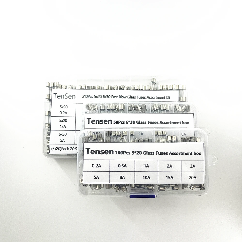 Resistor Kit 10,15Kinds 5*20 6*30 Fastblow Glass Tube Fuses Car Glass Tube Fuses Assorted Kit 5X20 with Box fusiveis 0.2A-30A Household