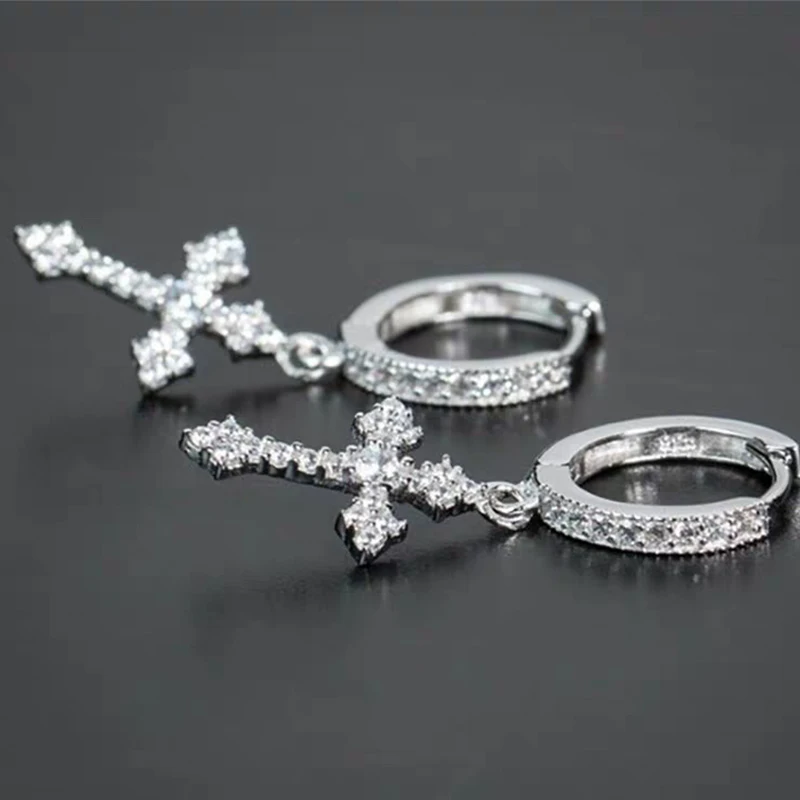 Classic Cross Point-Drill Crystal Replaceable Earrings Women Men Hiphop Party Jewelry Gifts