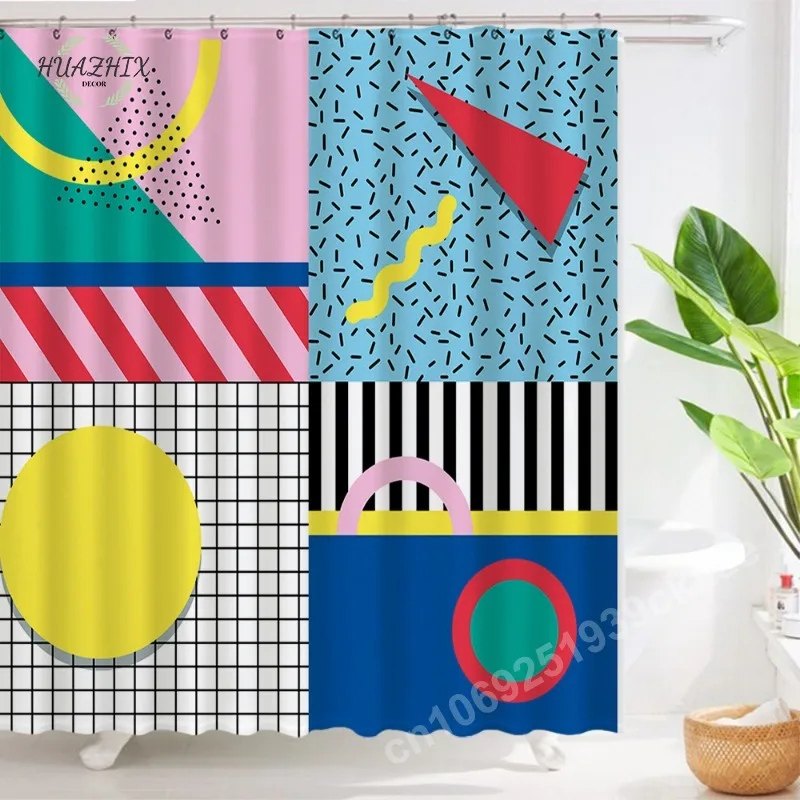 

Pop Art Geometric Shower Curtain Fashion Classicl Abstract Colourful Bathroom Curtains Waterproof Fabric Decor Sets with Hooks