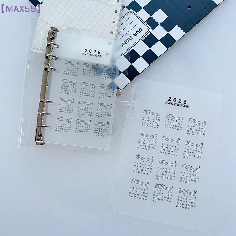 【MAX-55】2026 A5/A6 루즈리프 6홀 캘린더 분리 페이지 내구성이 뛰어난 투명 PP 반투명 소재