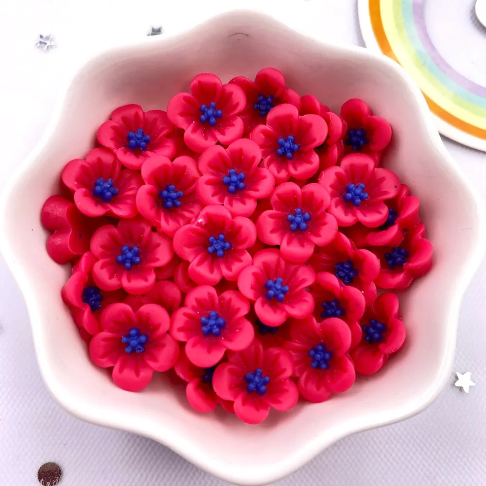 50 Colorful 14mm Resin Morning Glory Flower Gems