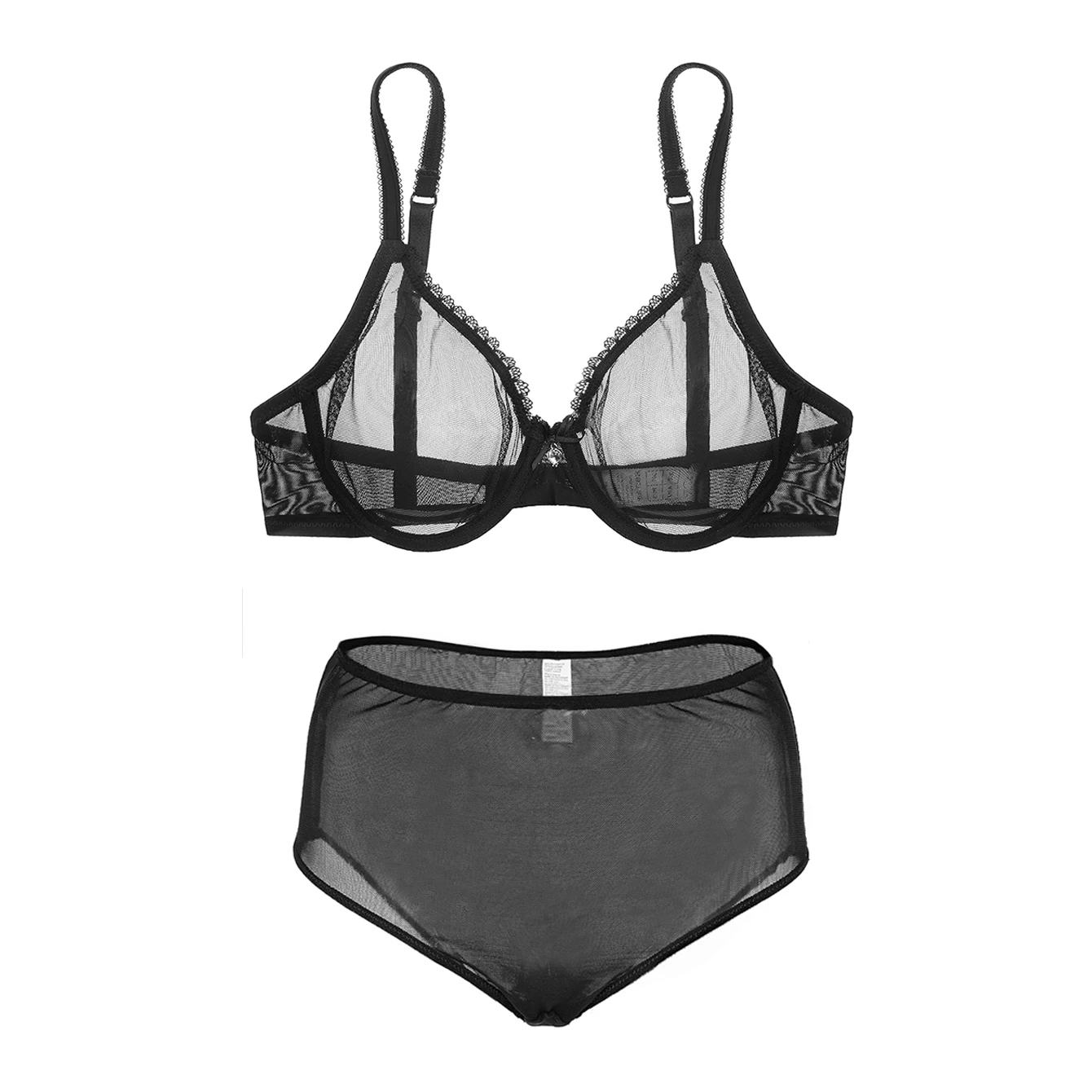 Varsbaby Sexy See-Through Underwear Transparent High-Waist Briefs Yarn Bra And Panty plus size Set