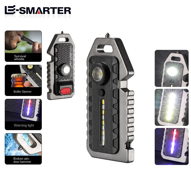 Mini LED Keychain Flashlight with Self-Defense Whistle - Multifunctional & Portable, Rechargeable