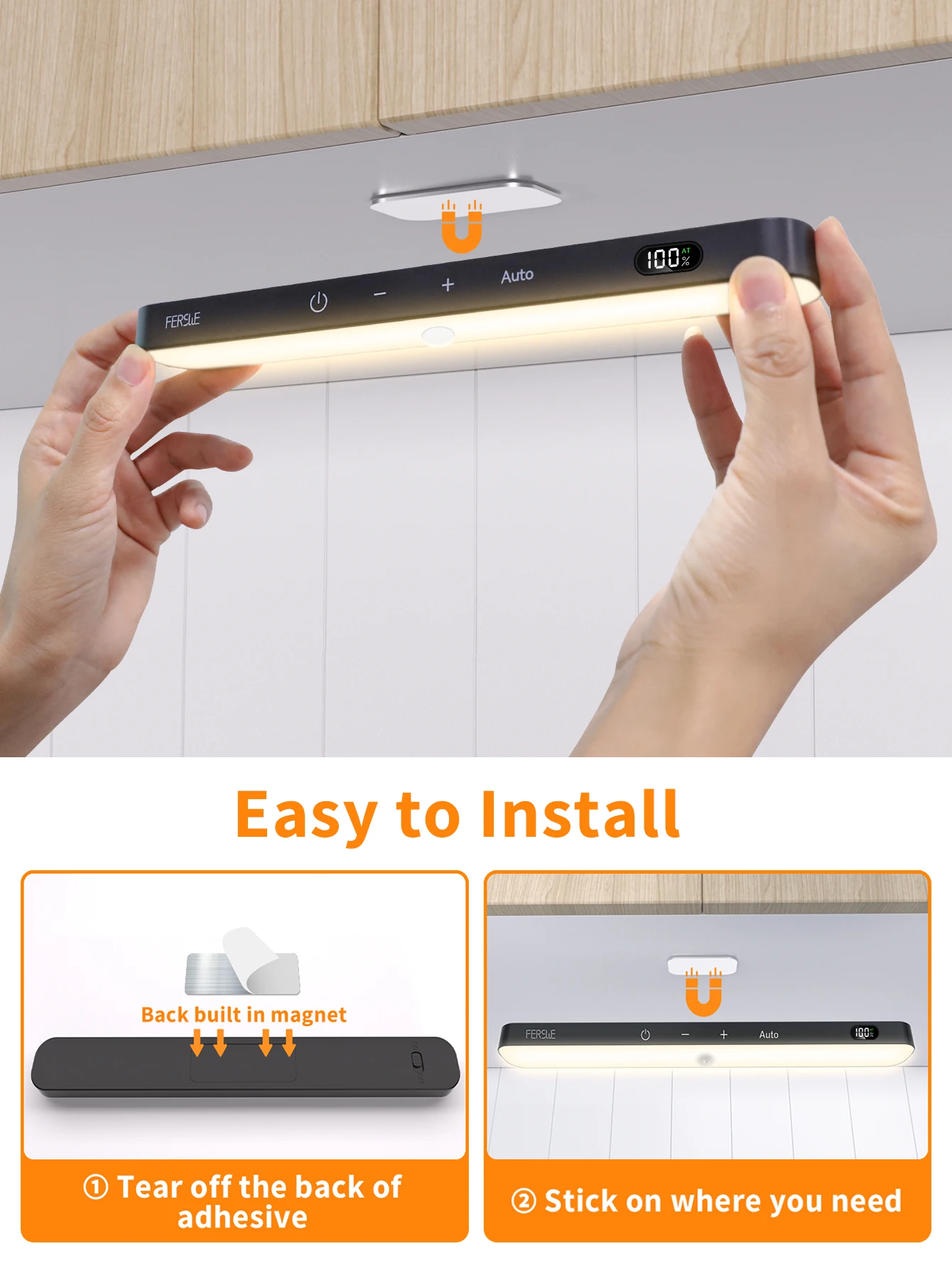WILLED Motion Sensor Cabinet Warm Light Battery Display 60 LED Touch Light Bar Wireless Rechargeable Battery Night Light 5