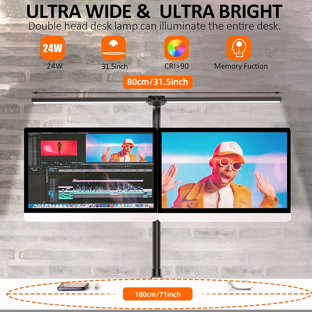 Double Head LED Clip Remote Control Desk Lamp Architect Table Lamp for Home Office Lighting 5 Color Modes and 5 Dimm