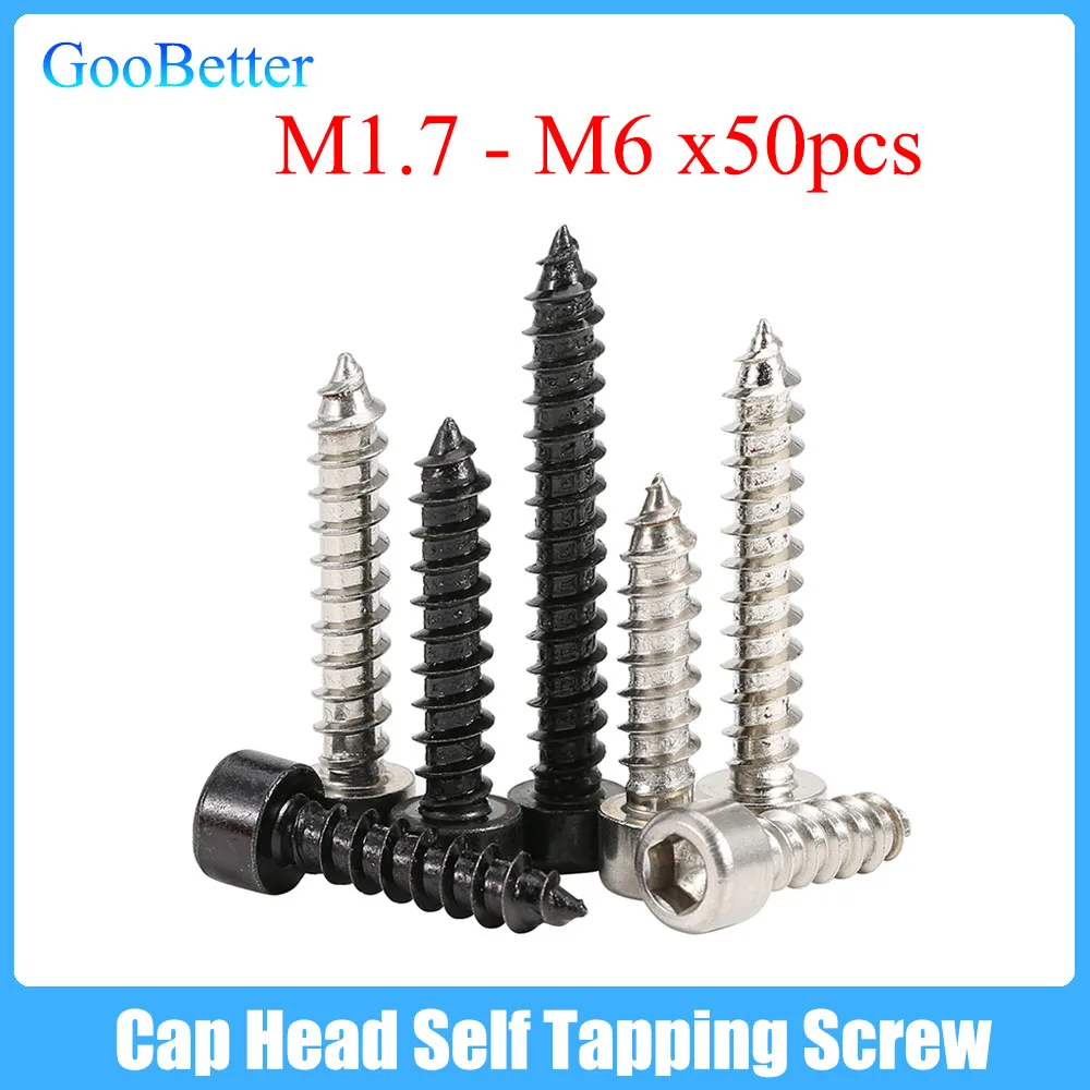 

50Pcs Hexagon Hex Socket Cap Head Self Tapping Screw M1.7 M2 M2.3 M2.6 M3 M3.5 M4 M5 M6 Grade 8.8 Carbon Steel Allen Head Bolts