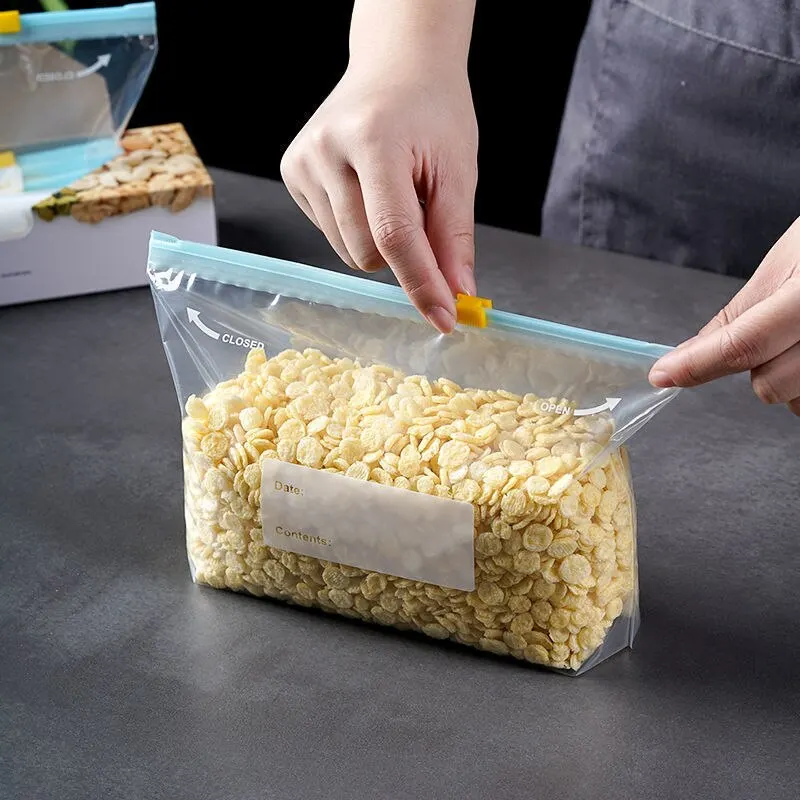 5pcs/set Transparent Food Fresh-Keeping Bag Flash Seal Slide Lock Compact Slider Zipper Bag Refrigerator Freezer Storage Fresh Keeping Bags