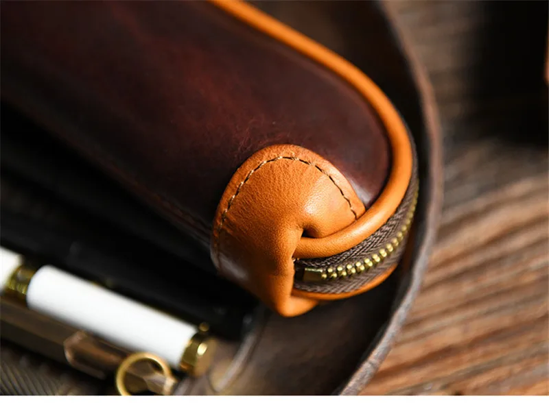 PNDME simple vintage high quality genuine leather men women's trumpet clutch bag pen bag luxury real cowhide ladies cosmetic bag