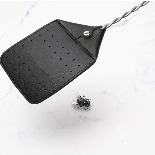 Bőr Fly Swatter Hosszú, Tartós Fém Fogantyúval Beltéri Szabadtéri Hibás Szúnyog Wasp Hever Doury - Image 3