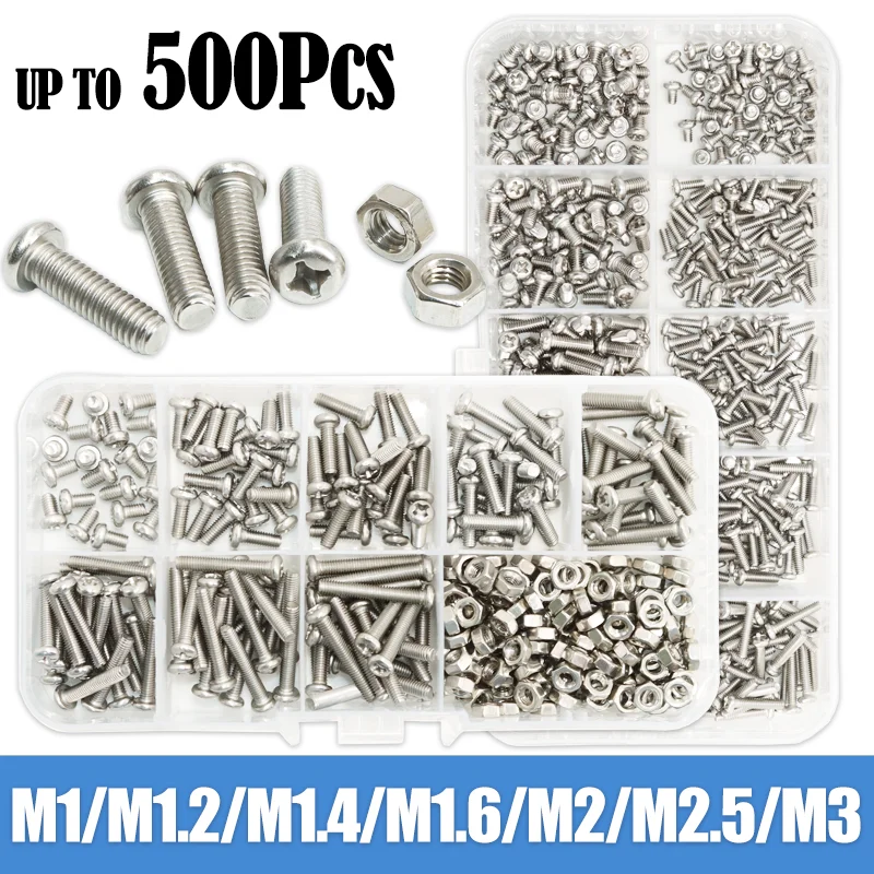 Stainless Steel Screws 304 Cross Phillips Round Pan Head M1.2 M1.4 M1.6 M2 M3 Motherboard PCB Bolt and Nut Glasses Watch