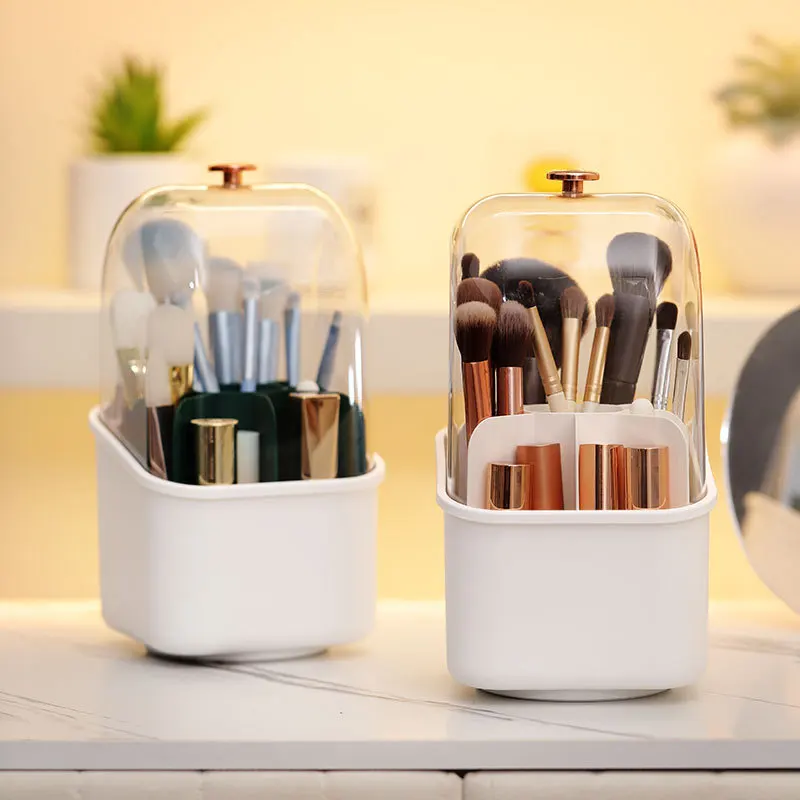 Multifunction 360 Rotating Pen Holder Pencil Lipstick Makeup Brush Bucket Dust-proof Cosmetic Storage Box Desktop Organizer