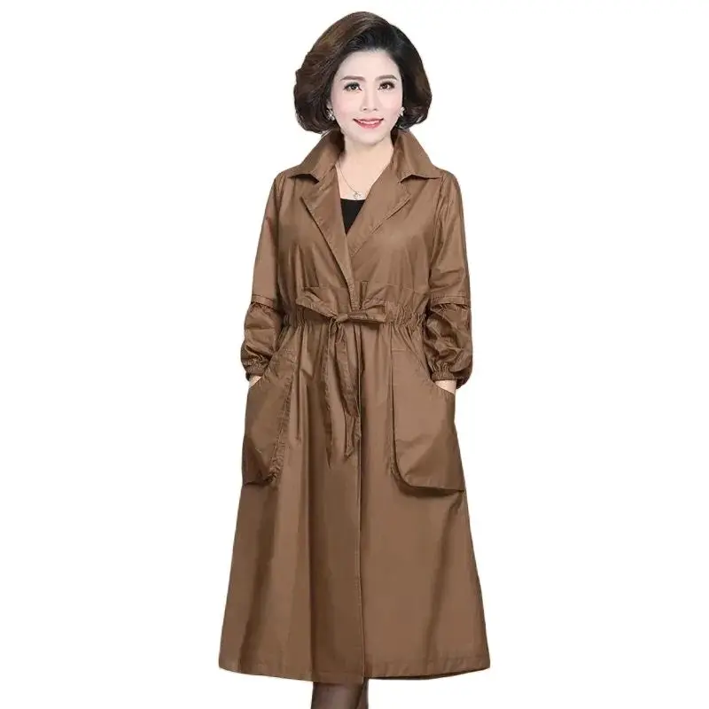 

2024 Have Lining Middle-age Women Trench Coat Hooded Windbreaker Oversize Loose Overcoat Belt Slim Coat Tops Long Outerwear Coat