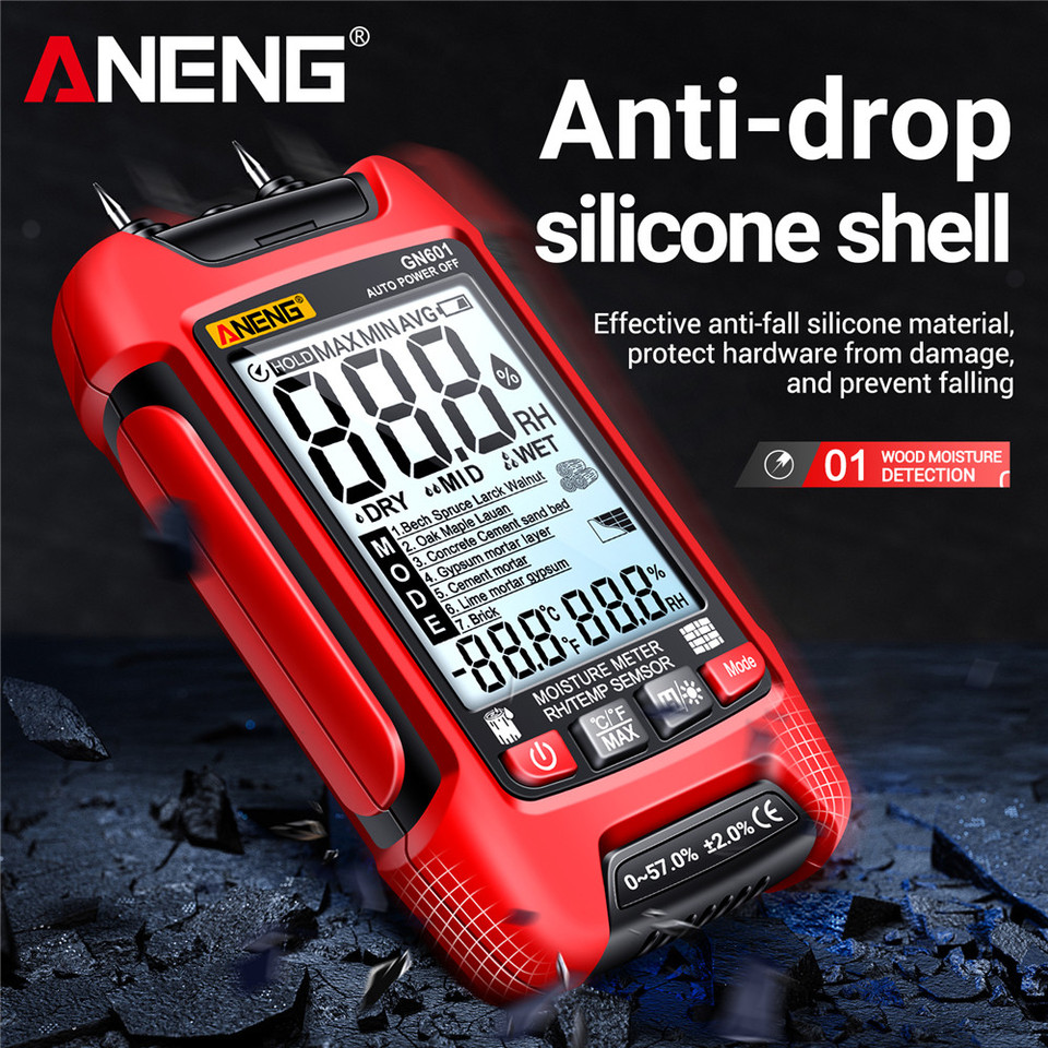 ANENG GN601 0~99.9% Timber Hygrometer Multiscene Measure Temperature Humidity Probe Testers 20.5% RH Display Wood Moisture Meter