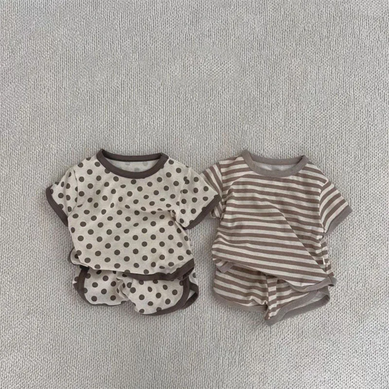 

Infant Dot Stripes Clothes Sets Summer Round Neck T-shirts+Shorts Suits Cotton Casual Suits Baby Girls Boys Toddler Outfits
