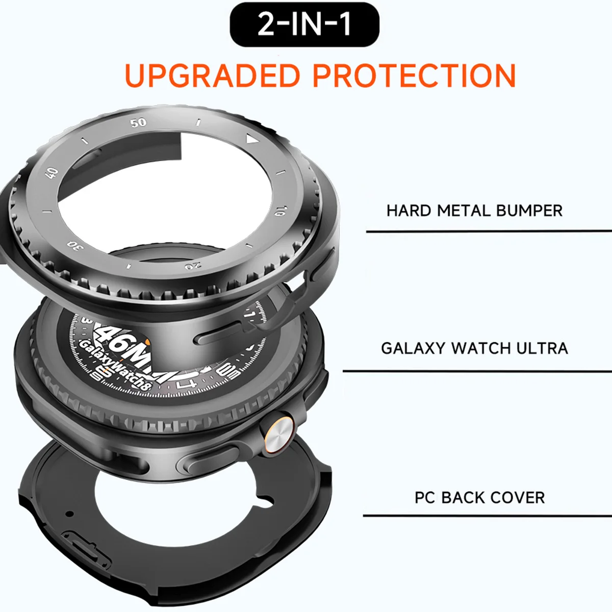 Premium Alloy Protective Cover for Galaxy Watch 8 Classic - Scratch-Resistant Hard Frame with Time Scale