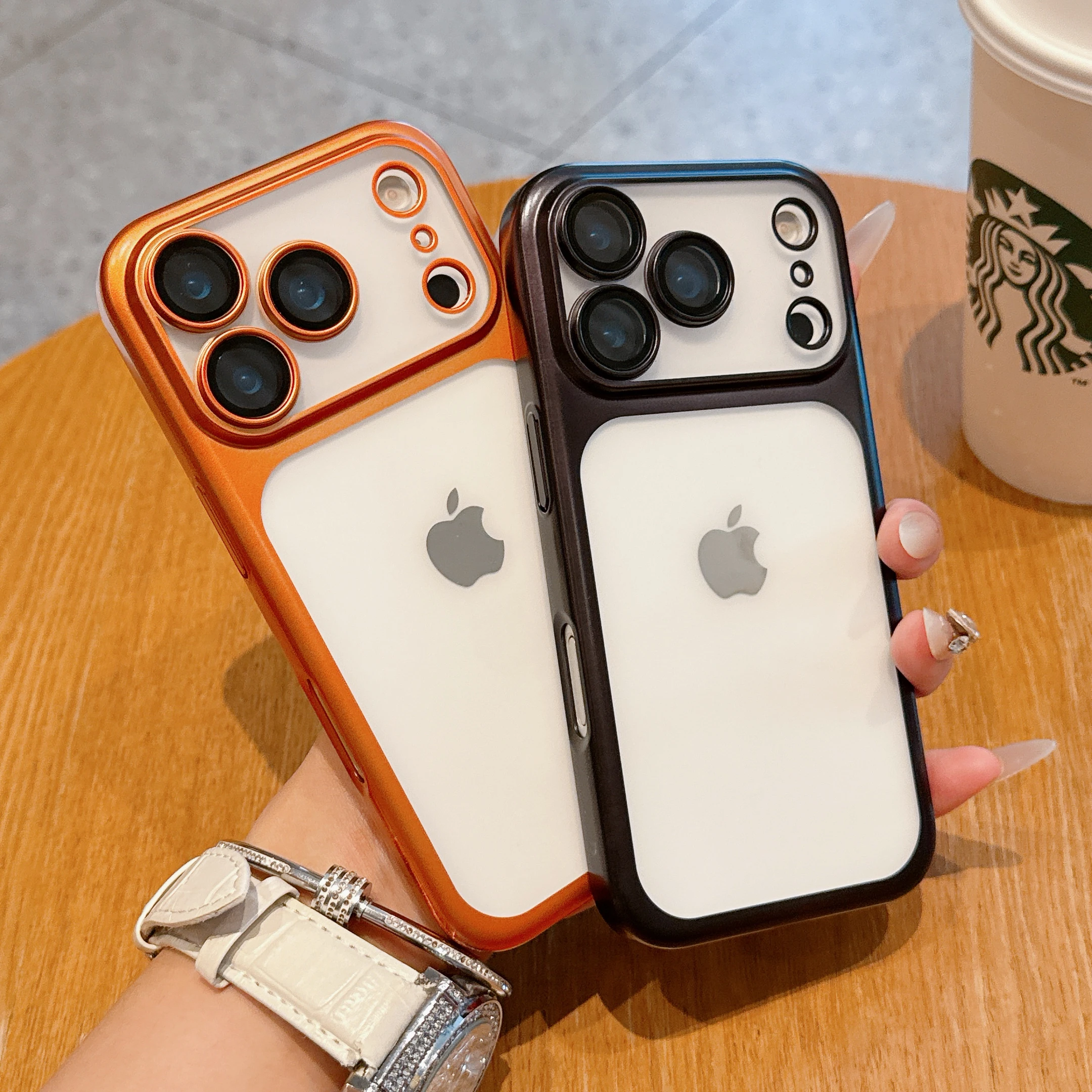 Transparent iPhone 17 Case - Hard Clear Cover with Plating Frame  Lens Film Protection