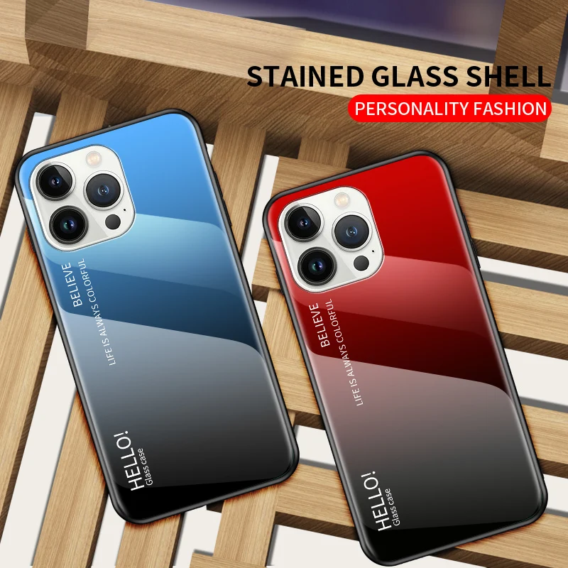 iphone 14 Gradient Glass Phone Case For iPhone 13 12 11 XS XR XSMax 7 8 Plus 14Max 12Pro 13Pro 11Pro Tempered Glossy_voghion.com