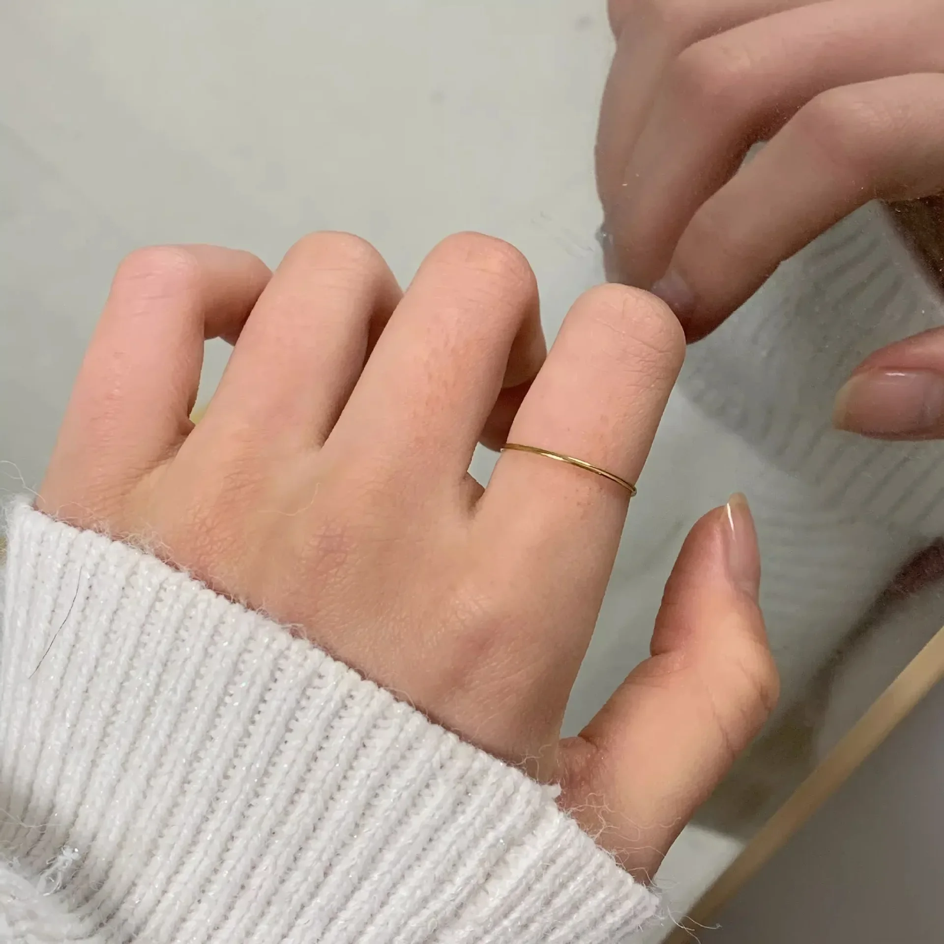 0.5mm Extremely Thin Stainless Steel Anti-Tarnish Rings for Women Fashion Simple 18K Pvd Gold Plated Ring Office Style 5