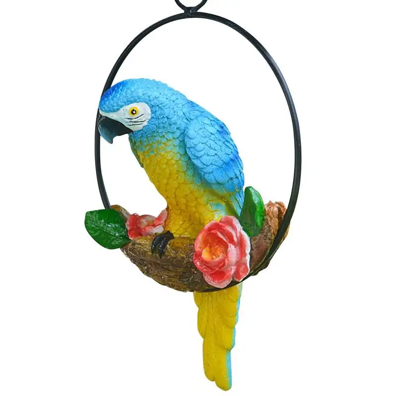 

Hanging Parrot Statue Resin Parrot Figurine For Yard Bird Decoration With Iron Ring Parrot Statue For Tree Lawn Garden Porch