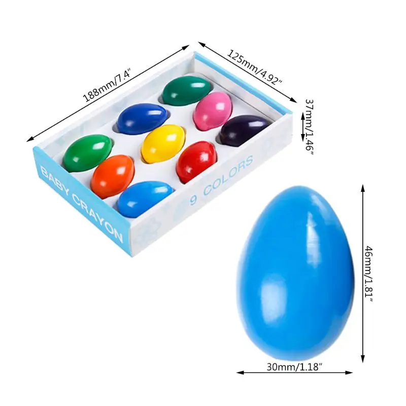 9 Color Solid Egg Shape Crayons Non Toxic Washable Painting Drawing Wax for Kids images - 6