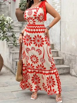 Elegant V-Neck Maxi Dress with Ruffle Hem and Adjustable Spaghetti Straps Summer Beach Boho Floral Print Dress 3