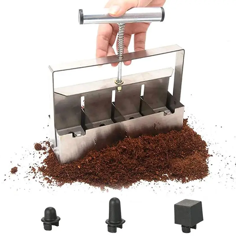 

4 Holes Hand-held Soil Stopper Mini Seedling Device Soil Block Tool for Seed Germination Soil Blocking Tool with Comfort Handle