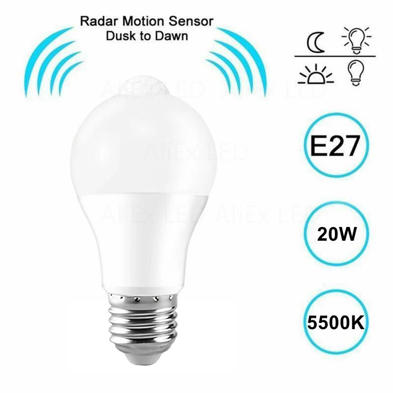

E27 PIR Motion Sensor Lamp 12W 15W 18W 20W LED Bulb with Motion Sensor Infrared Radiation Motion Detector 85-265V Night Light
