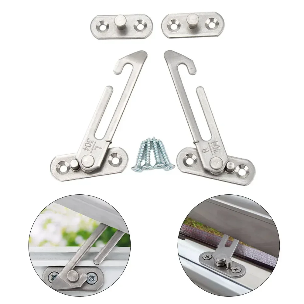 2pcs Automatic Limiter Window Security Casement Left And Right Window Wind Fixed Support Buckle Adjustable Safety Lock Hardware