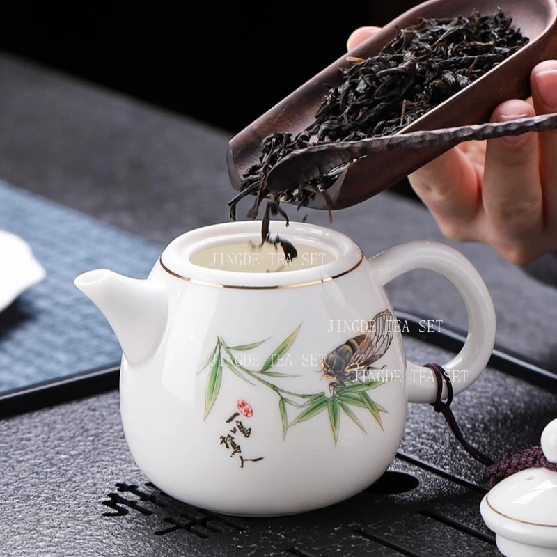 260ml Yangzhi Jade Teapot Large Capacity White Porcelain Teapot Household Tie Guan Yin Tea Maker Chinese Kung Fu Tea Set