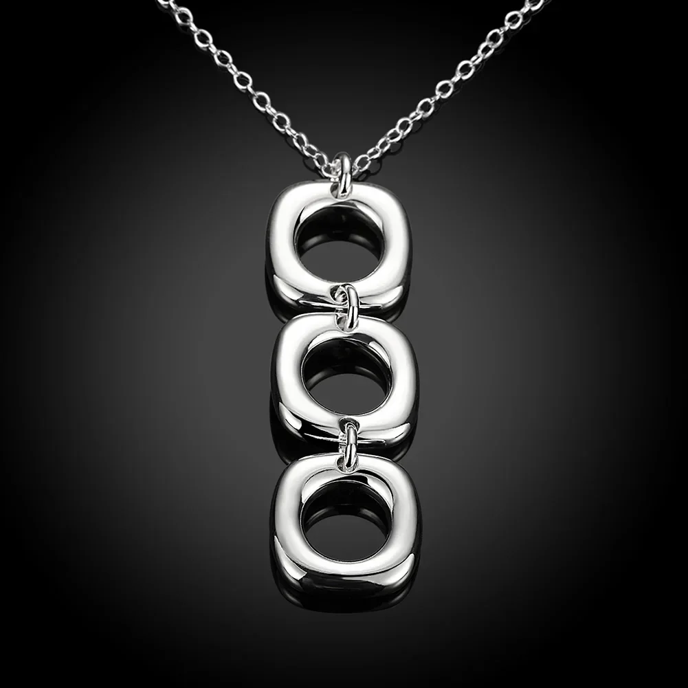 45cm 925 Sterling Silver Necklace for Women three square Pendant 18 inches Christmas gifts Fashion party Jewelry