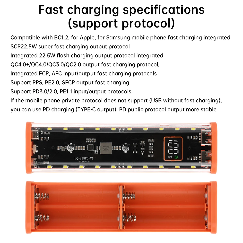 22.5W Mobile Power DIY Case 8PCS 18650 Battery Box With Flashlight
