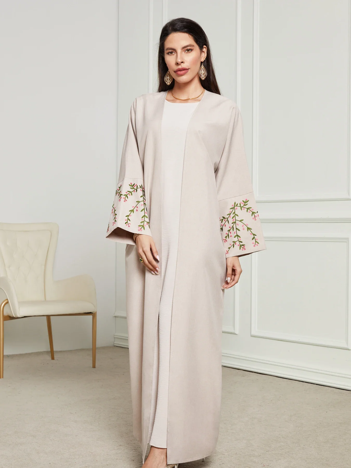 Abaya Bambina Con Hijab - Vestito Lungo Islamico Musulmano, Colletto In Pizzo, Tessuto Morbido - Foto 9