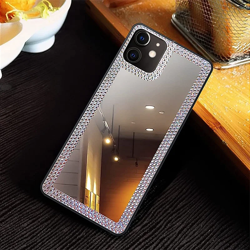 Diamond mirror case for Samsung Galaxy A55 A35 A54 A53 S24 Ultra S22 S21 FE S23 Plus shock-resistant plastic cover made of thermoplastic polyurethane.