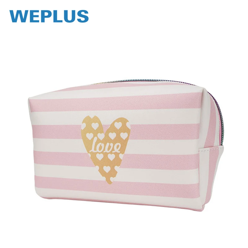 

WEPLUS Travel Makeup Bag Pu Leather Stripe Waterproof Women's Cosmetic Bag Makeup Case Organizer for Girl Portable Skincare Bags