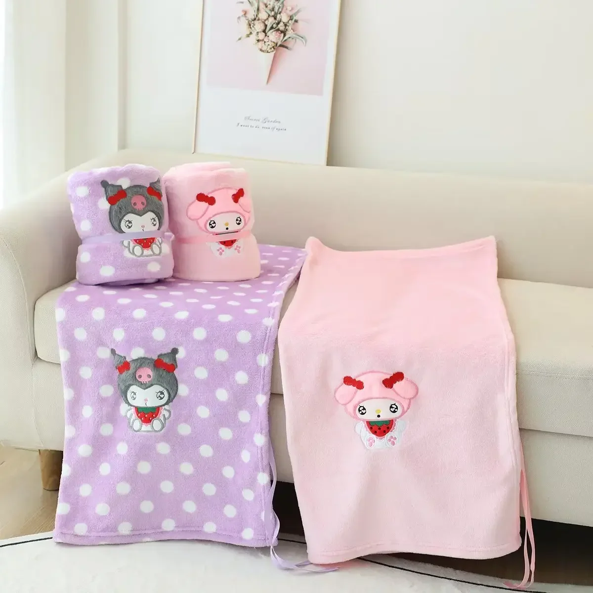 Sanrio Kawaii Blankets for Beds Hello Kitty Throw Blanket Kuromi My Melody Anime Printed Keep Warm Quilt Air Conditioning Cover 2